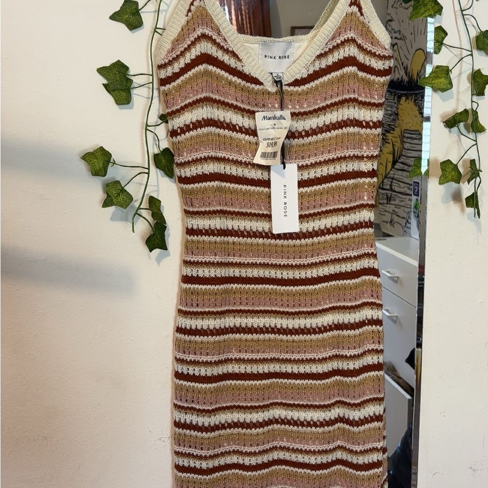 Pink Rose Multicolor Striped Mini Dress